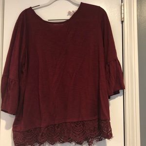 Burgundy Blouse with Lacy Bottom